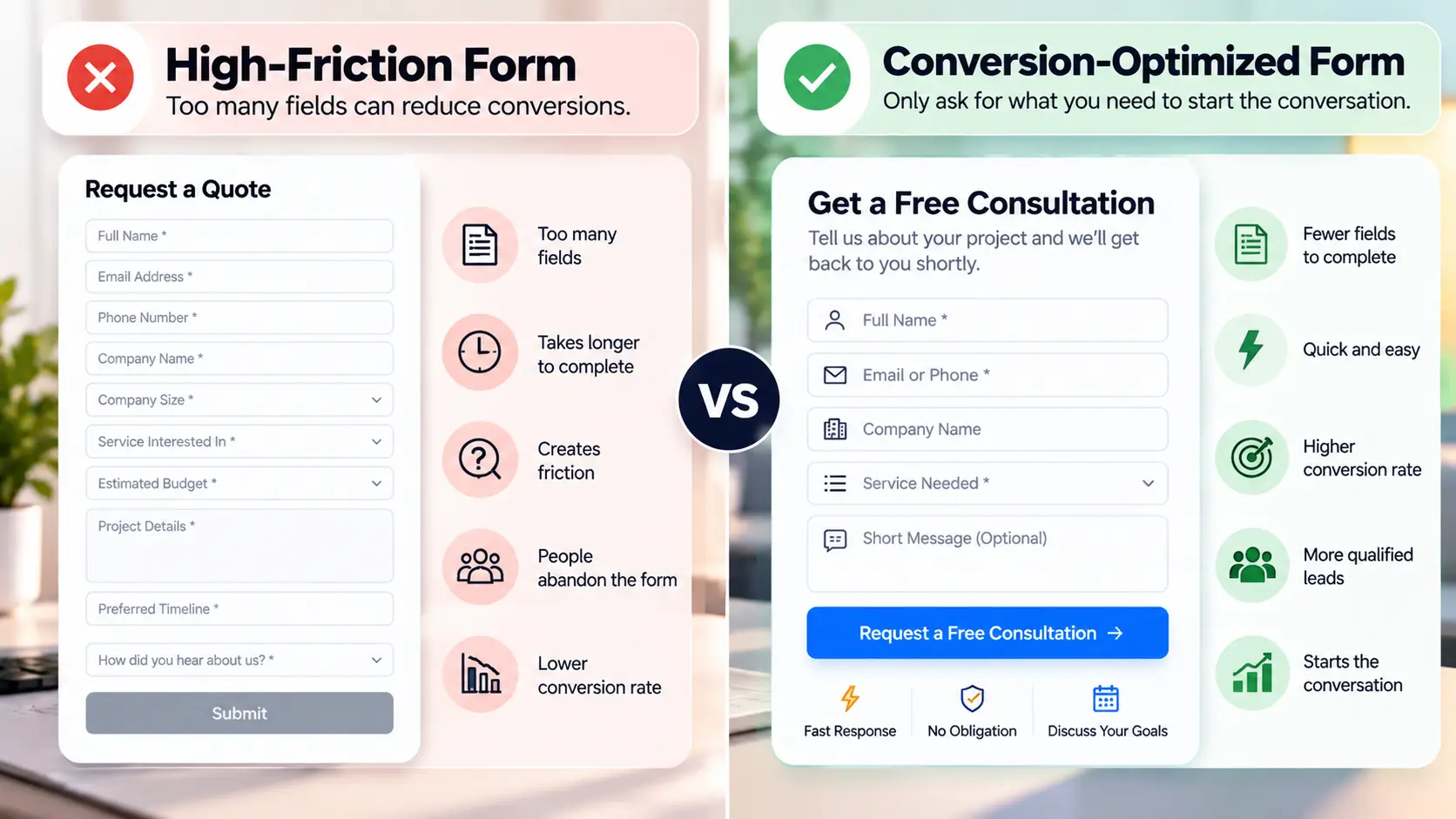 High friction form compared with a conversion optimized lead form