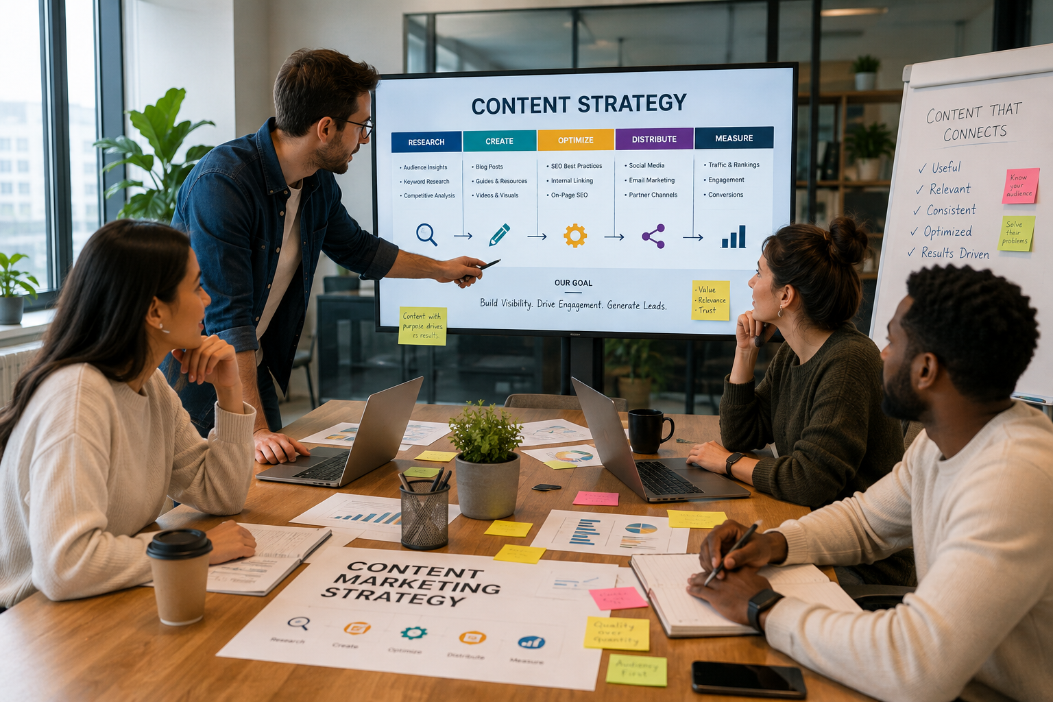 Content marketing team planning a digital content strategy