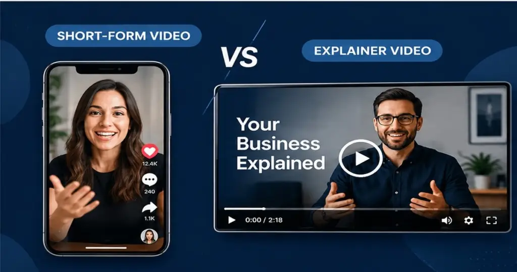 Graphic comparing short-form and explainer video formats.
